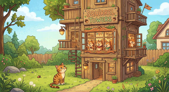 Squirrel Towers Condo with disappointed cat